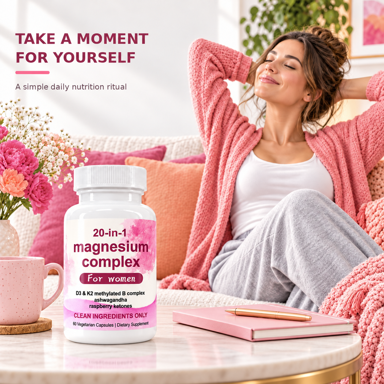 DUO SEVEN 20-in-1 Magnesium Complex for Women | 350 mg Magnesium, D3 + K2 | 60 Vegetarian Capsules