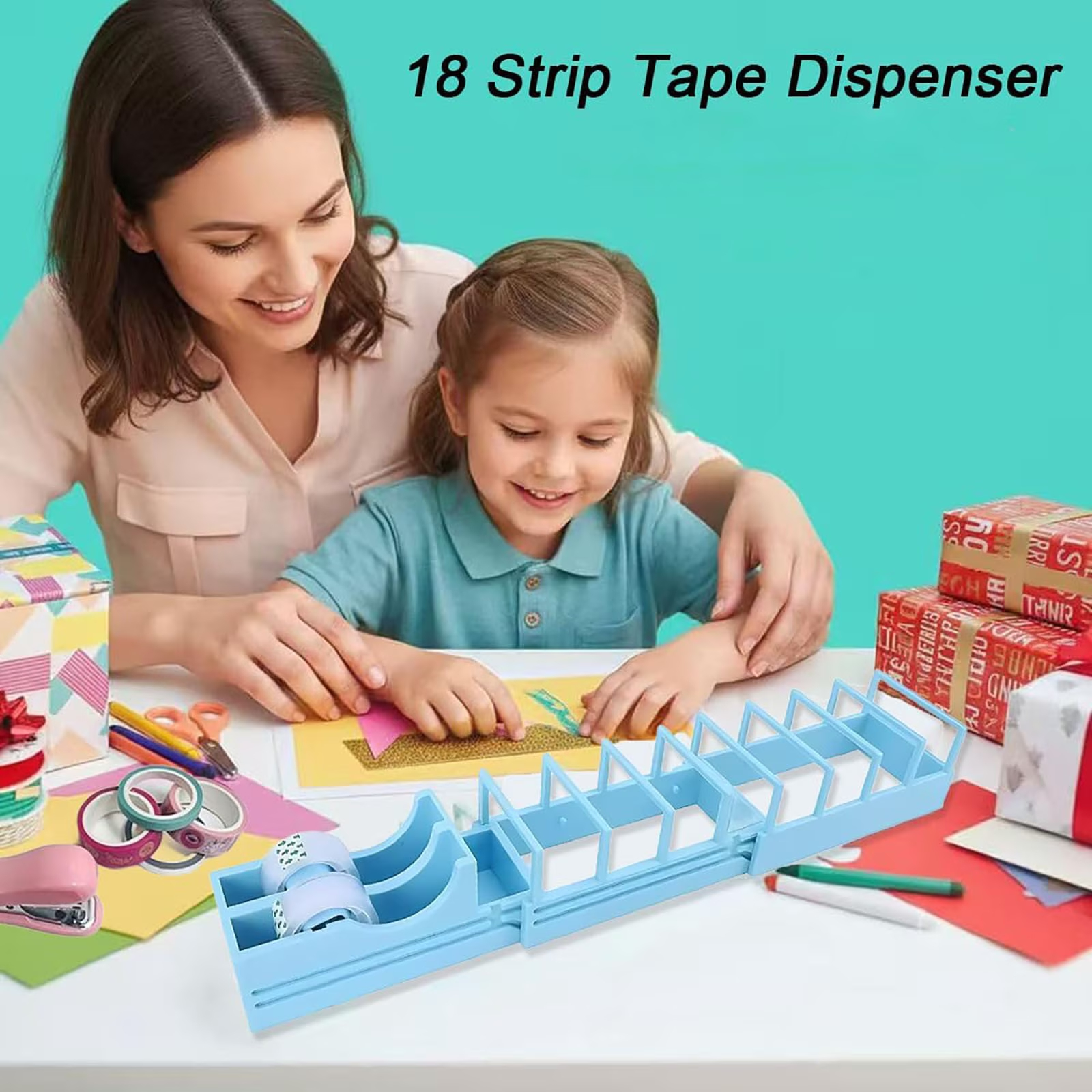 | Original Viral Desktop Tape Dispenser for Gift Wrapping & Crafts | Prepares 18 Tape Strips Fast | Blade-Free, Compact, Heavy-Duty | Fits Standard, Washi & Double-Sided Tape