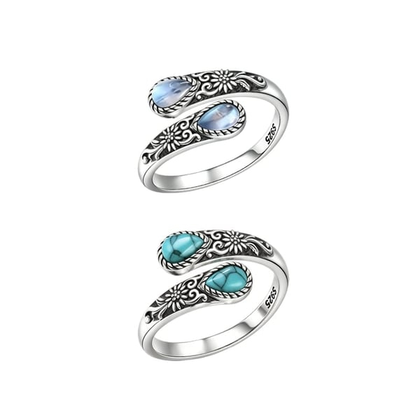 Women's Sterling Silver Moonstone Flower Ring, Adjustable Vintage Spoon Ring Jewelry, Gifts for Mom, Wife, Sister, Her