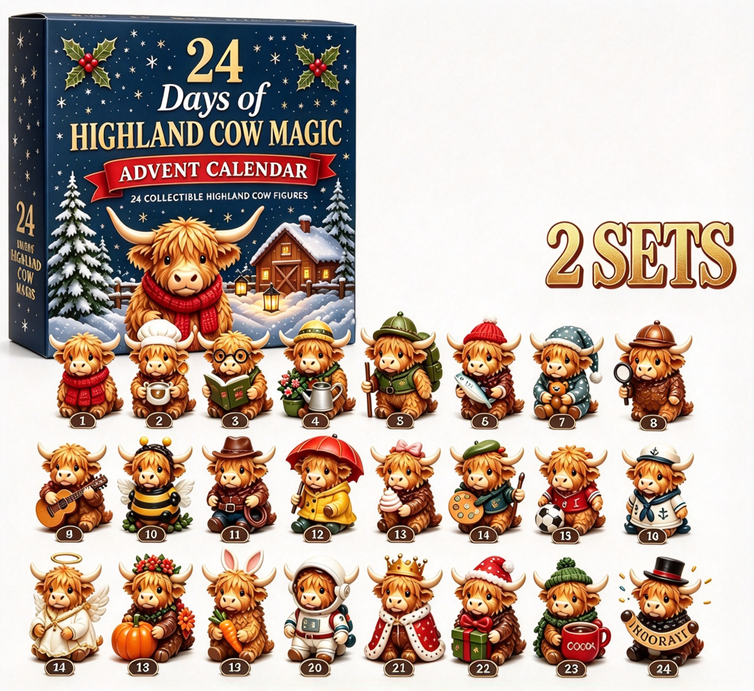 24-Day Highland Cow Advent Calendar - Christmas Countdown Gift Box🐮