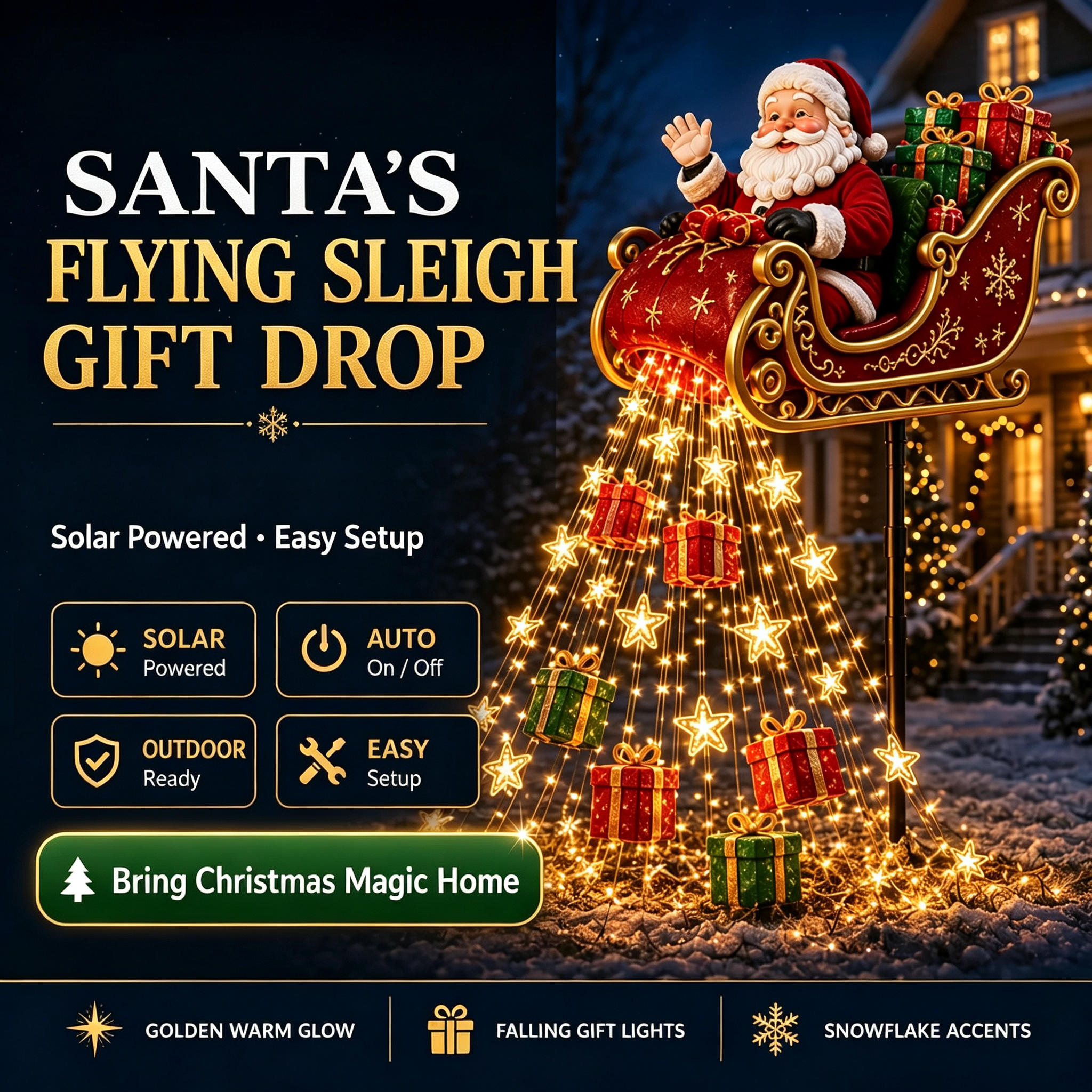 🎅✨ 2026 New Santa’s Flying Sleigh Gift Cascade – Solar Christmas Garden Light
