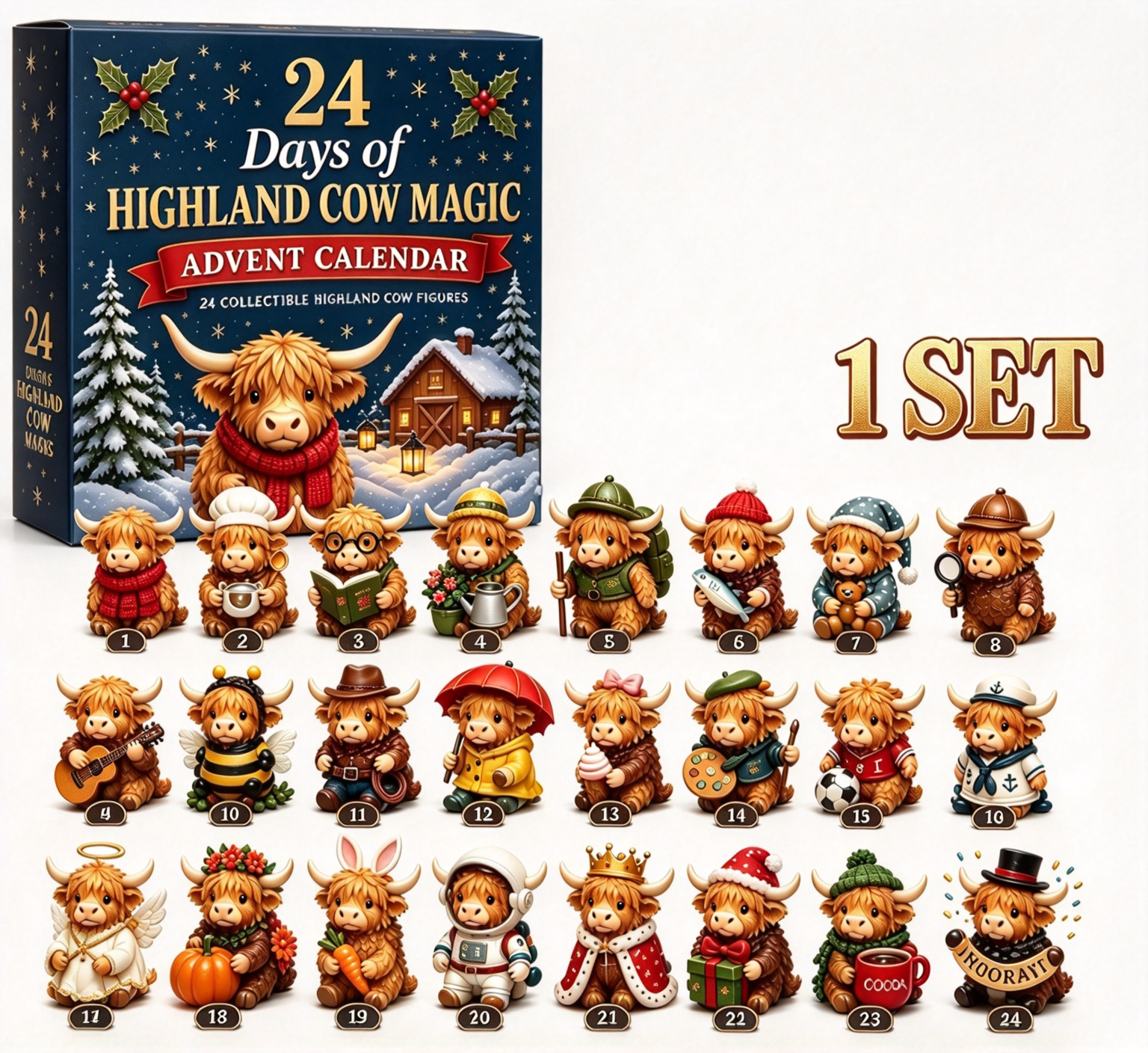 24-Day Highland Cow Advent Calendar - Christmas Countdown Gift Box🐮