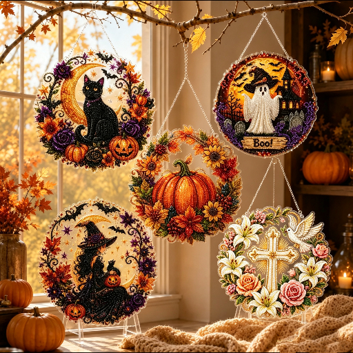 🎃Halloween Black Cat Moon Diamond Art Hanging Ornament Kit