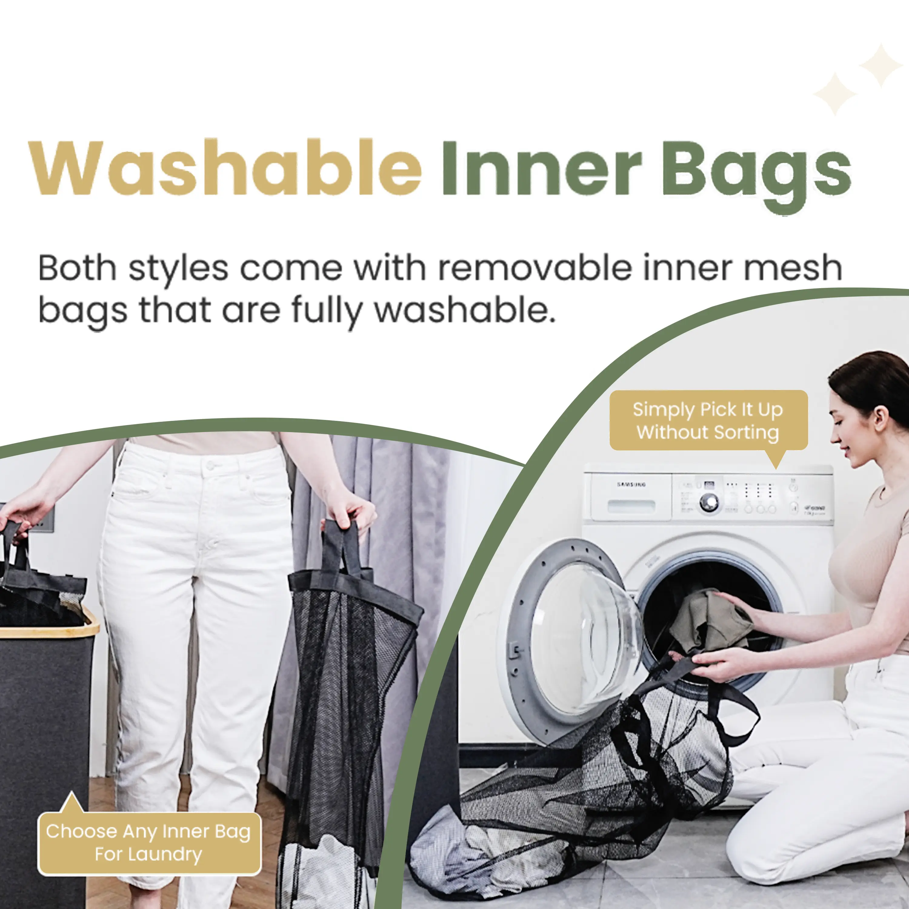 Bathola 3-Section Laundry Hamper with Lid - 145L/160L