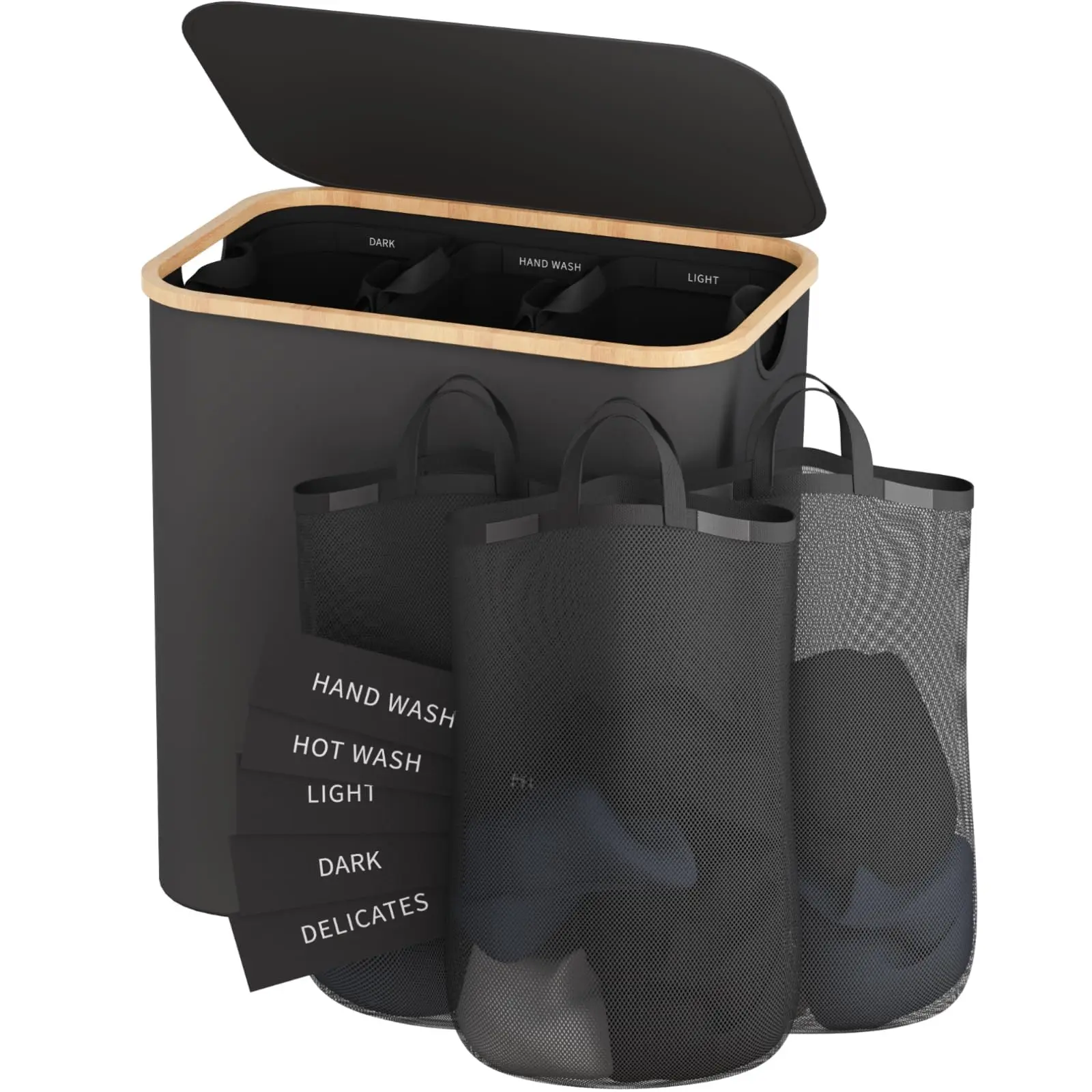 Bathola 3-Section Laundry Hamper with Lid - 145L/160L