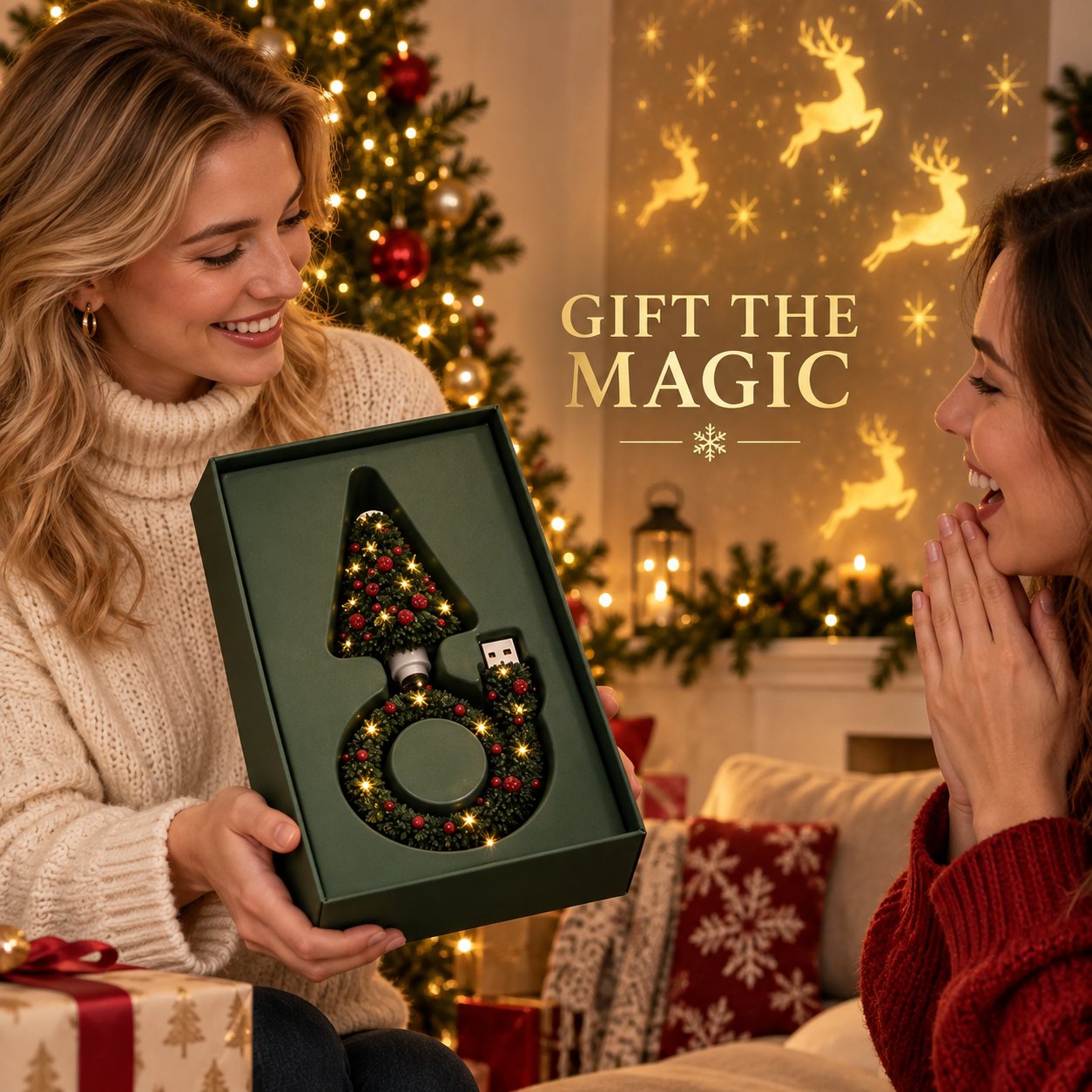 USB Plug-In Christmas Projector Night Light, 6+ Holiday Pattern Ceiling Lamp, Warm LED Christmas Tree Room Decor✨