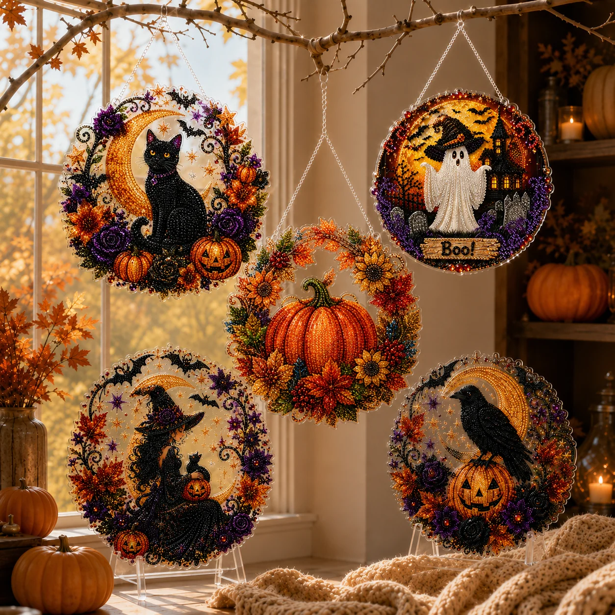 🎃Halloween Black Cat Moon Diamond Art Hanging Ornament Kit