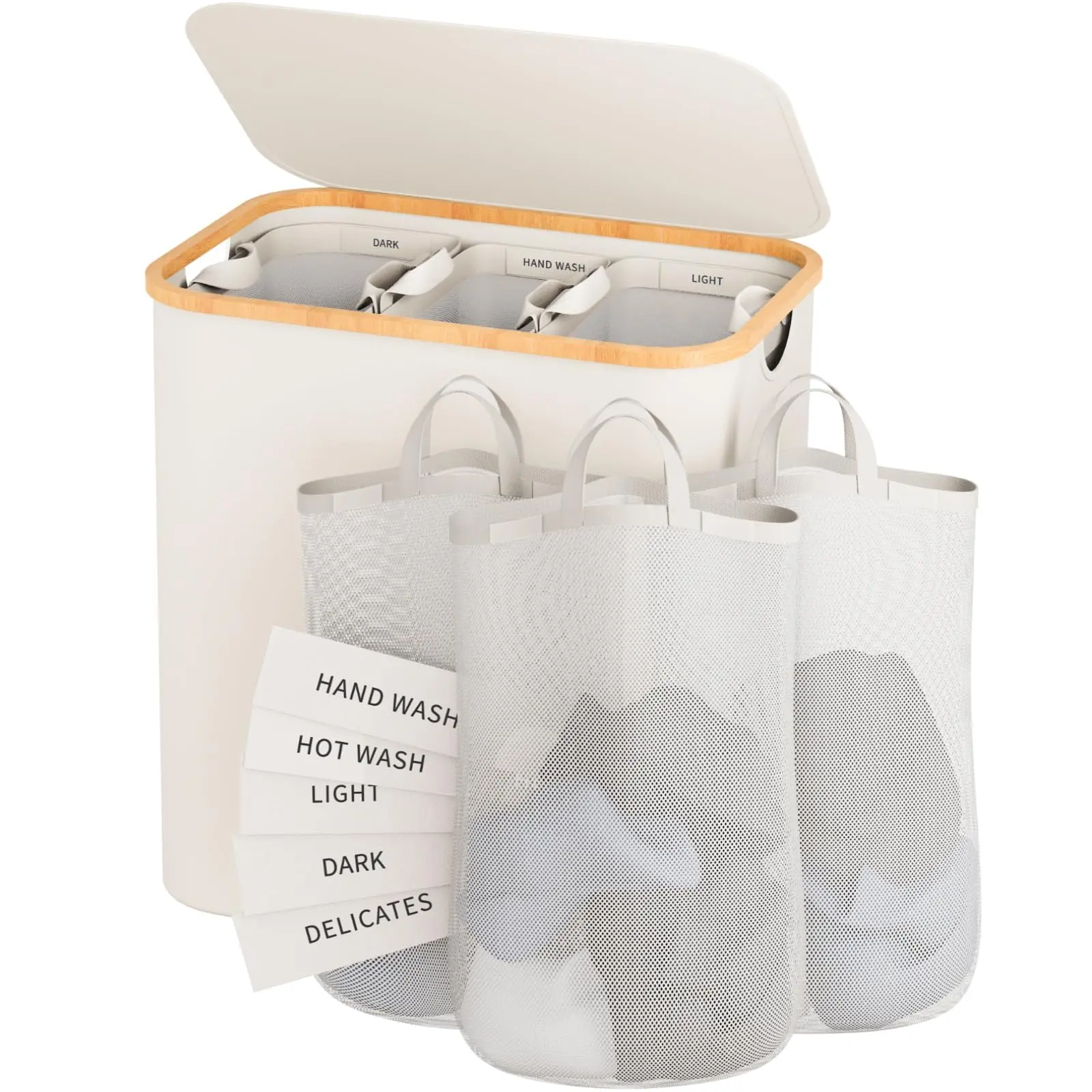 Bathola 3-Section Laundry Hamper with Lid - 145L/160L