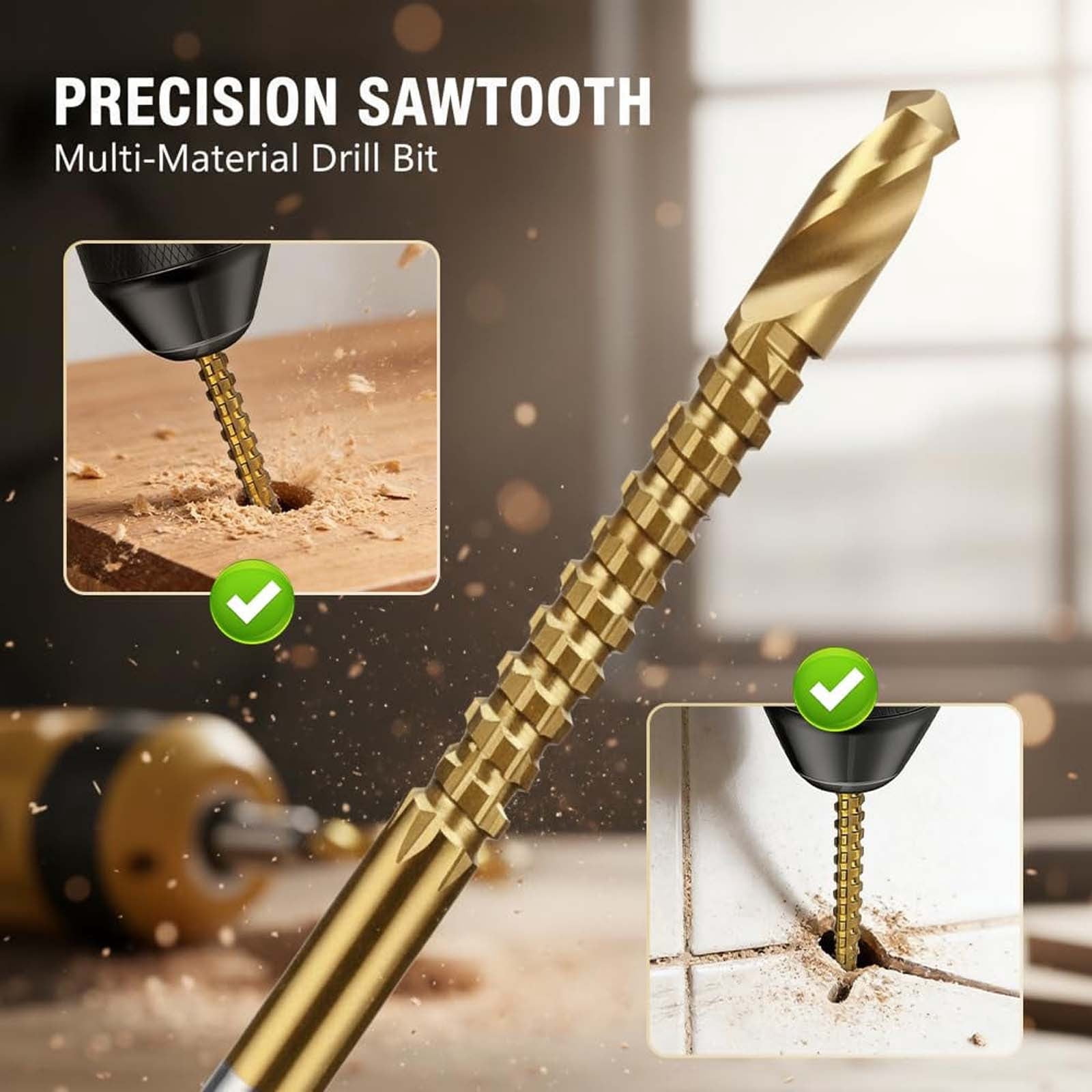 Drill Bit Set, Twist Drill Bits, Power Tool Accessories, 6Pcs Titanium Coated Carbon Steel Drill Bit Kit, 135° Split Point Straight Shank Anti-Walk Drilling Tools, Fully Ground Heat Resistant Bits
