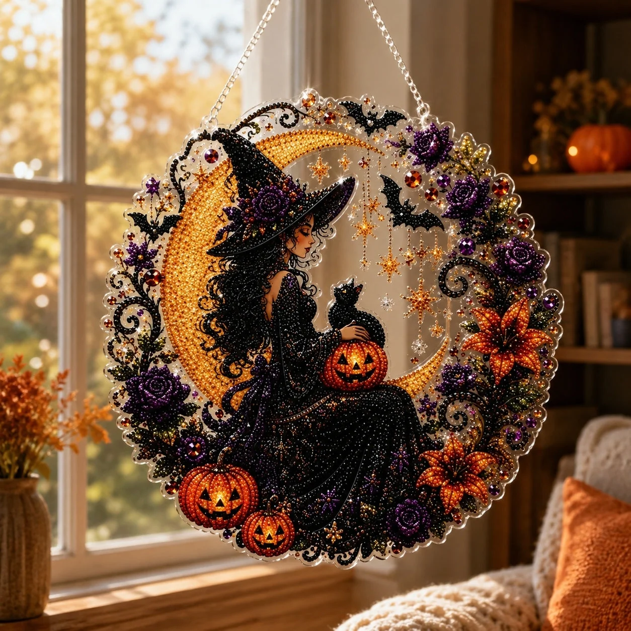 🎃Halloween Black Cat Moon Diamond Art Hanging Ornament Kit