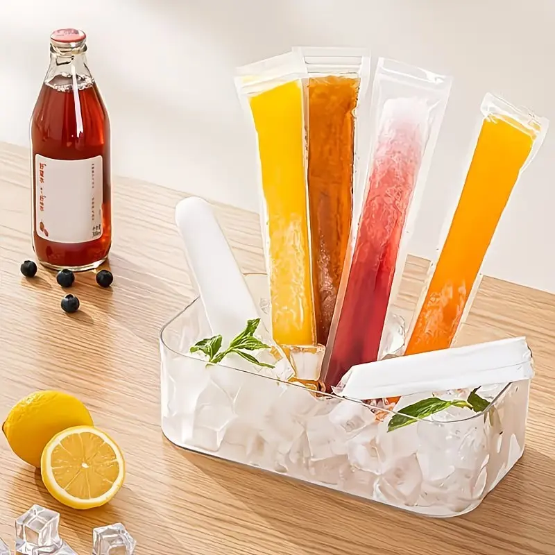 Practical DIY Ice Pop Bags (100 Pieces) – Self-Sealing Disposable Molds for Homemade Ice Sticks