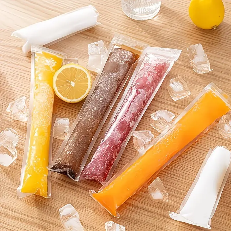 Practical DIY Ice Pop Bags (100 Pieces) – Self-Sealing Disposable Molds for Homemade Ice Sticks