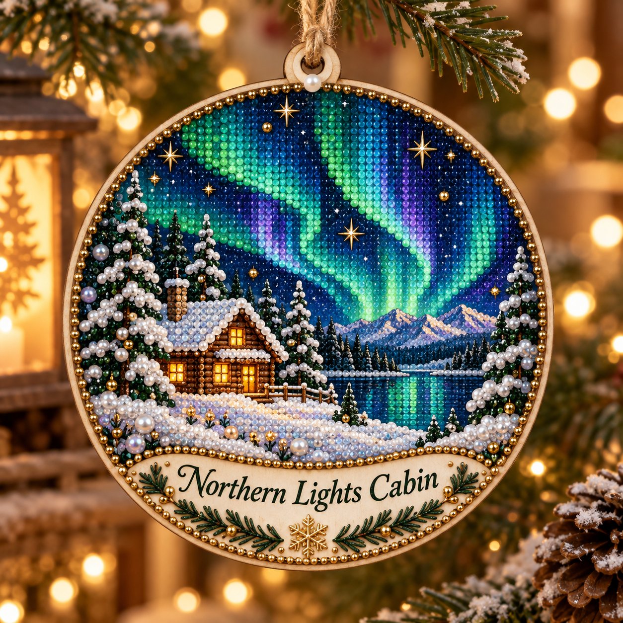 🌌 14-Day Aurora Diamond Painting Advent Calendar – DIY Wooden Christmas Ornament Kit