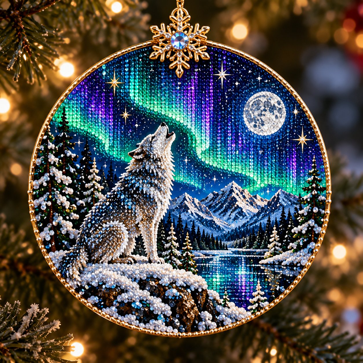 🌌 14-Day Aurora Diamond Painting Advent Calendar – DIY Wooden Christmas Ornament Kit