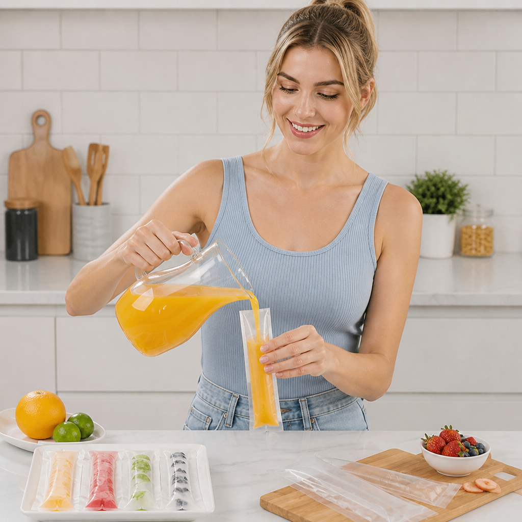 Practical DIY Ice Pop Bags (100 Pieces) – Self-Sealing Disposable Molds for Homemade Ice Sticks