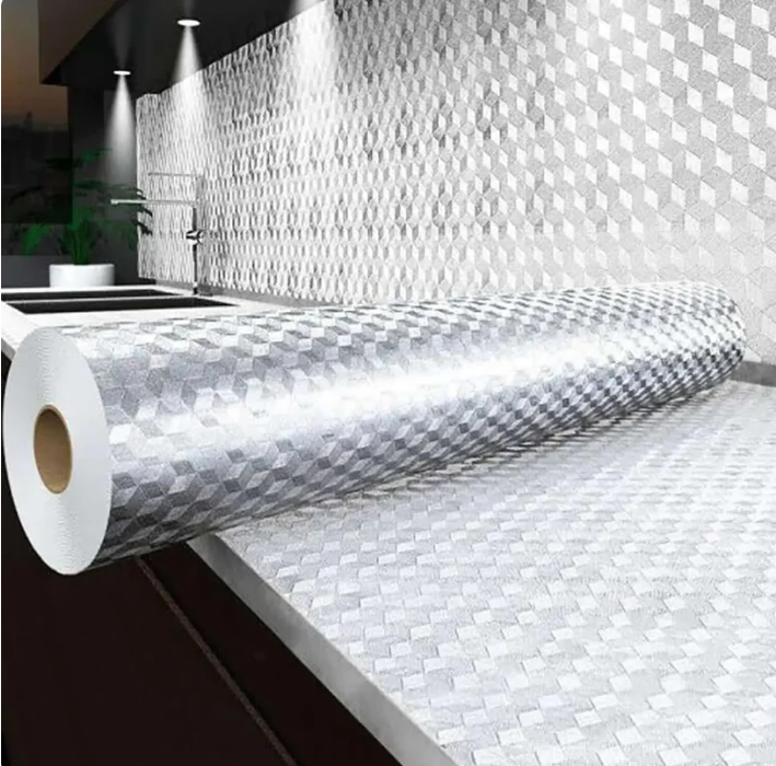 Stainless Steel Kitchen Oil-Proof Adhesive Wallpaper Roll
