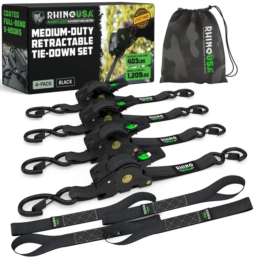 1" x 10' Retractable Ratchet Straps - Medium Duty