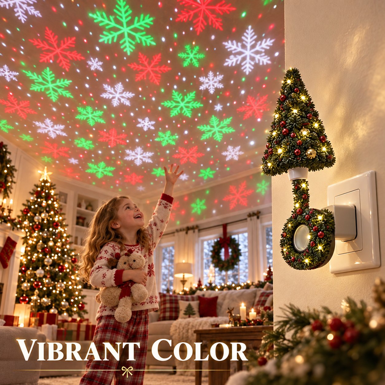 USB Plug-In Christmas Projector Night Light, 6+ Holiday Pattern Ceiling Lamp, Warm LED Christmas Tree Room Decor✨