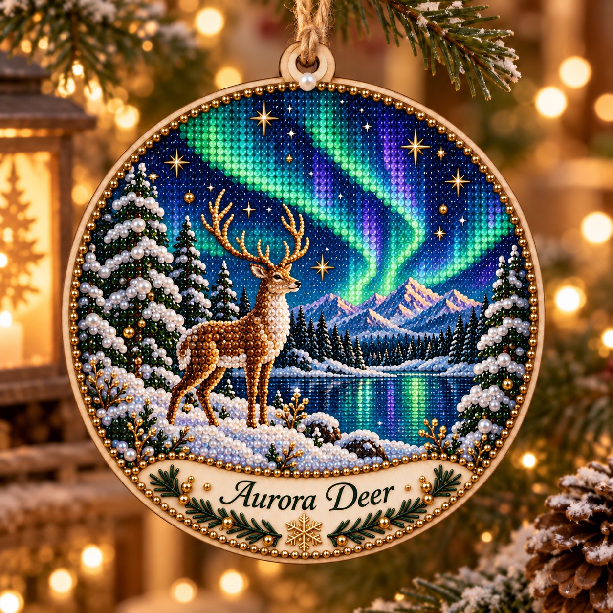 🌌 14-Day Aurora Diamond Painting Advent Calendar – DIY Wooden Christmas Ornament Kit