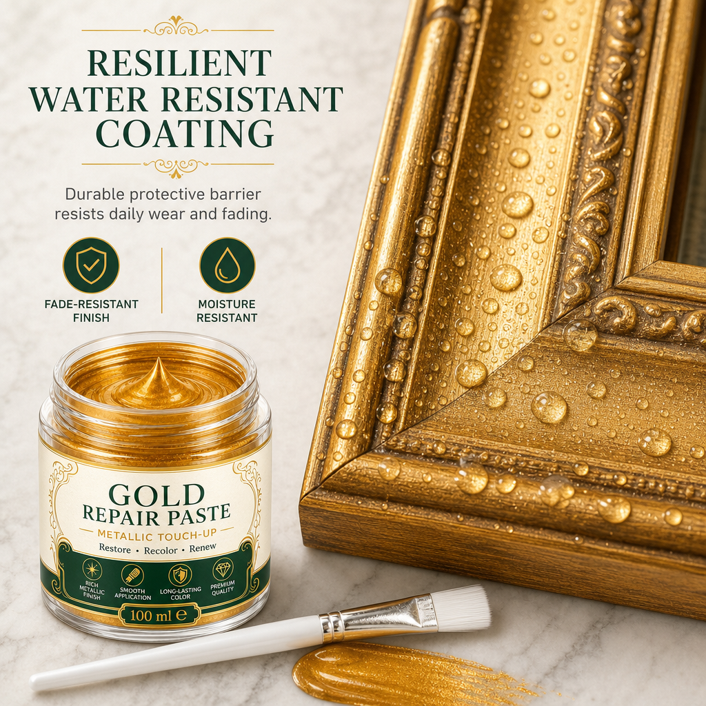 Water-resistant gold metallic coating