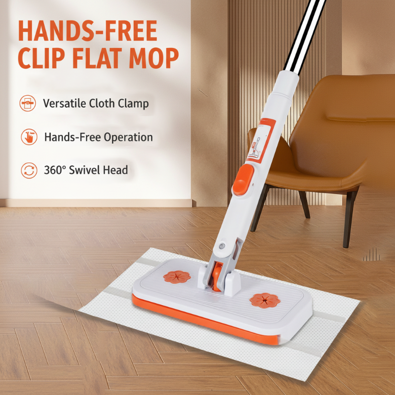 🥳2026 HOT SALE🥳💞50K+ SOLD! 🧹✨ 50% OFF! Multi-Functional Hands-Free Clip Flat Mop – One-key press opens clamps – no touching dirty cloths! Shark-tooth grip holds any wipe or towel firmly. Hygienic & hassle-free! 🧤💪