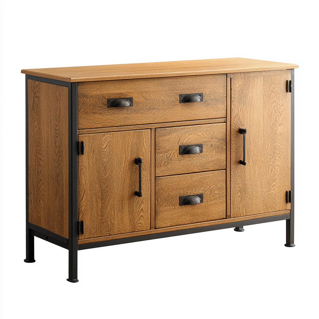 Credenza in legno e metallo 140x40x85 cm - rovere naturale-nero - stile industriale per sala da pranzo