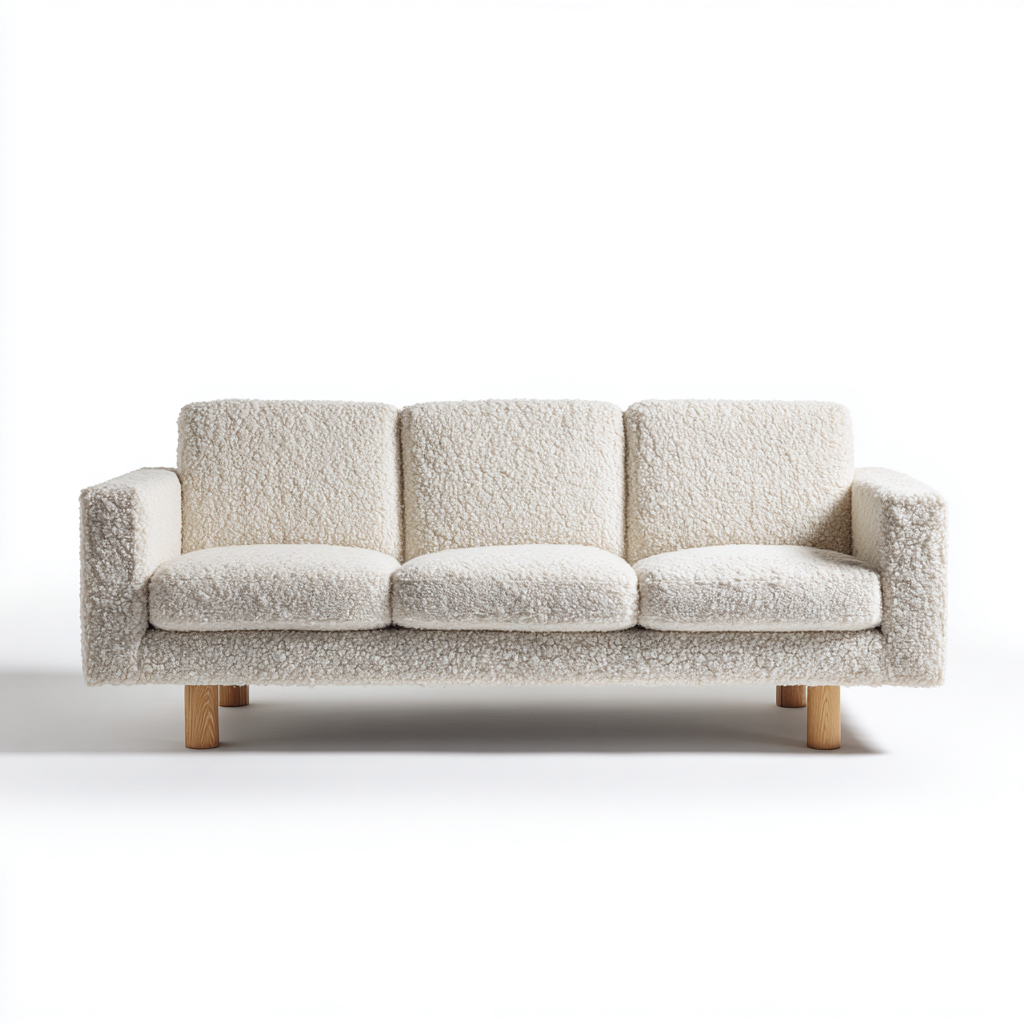 Divani a 3 posti in tessuto bouclé per soggiorno 216x90x82 cm - bianco crema - design moderno
