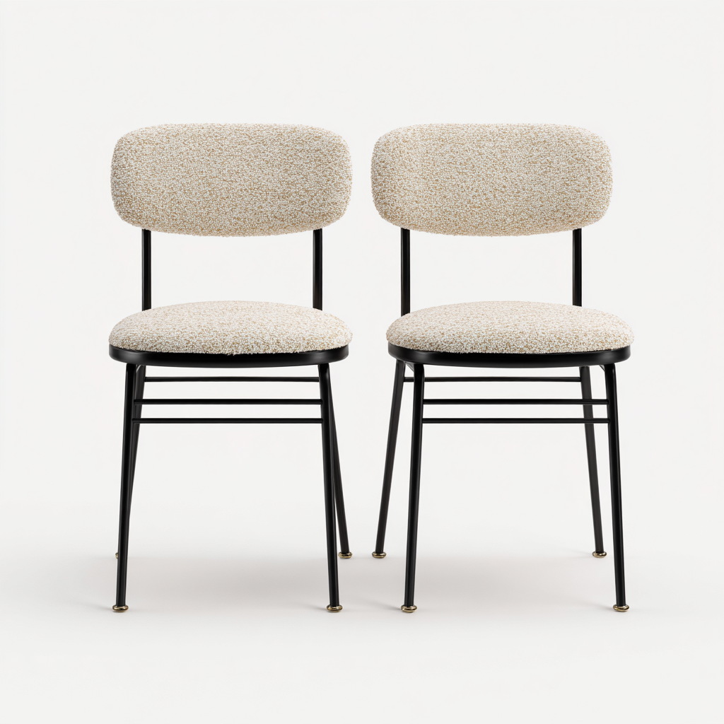 Sedia da pranzo in tessuto beige-nero per sala da pranzo 54x58x82 cm - design moderno