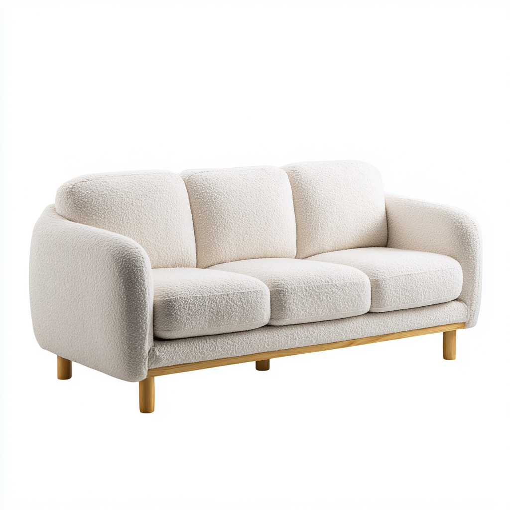 Divani a 3 posti in tessuto bouclé 216x88x80 cm bianco-marrone - design moderno per soggiorno