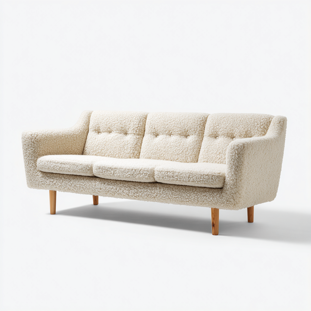 Divani a 3 posti in tessuto bouclé 220x88x78 cm bianco-marrone - design moderno per soggiorno