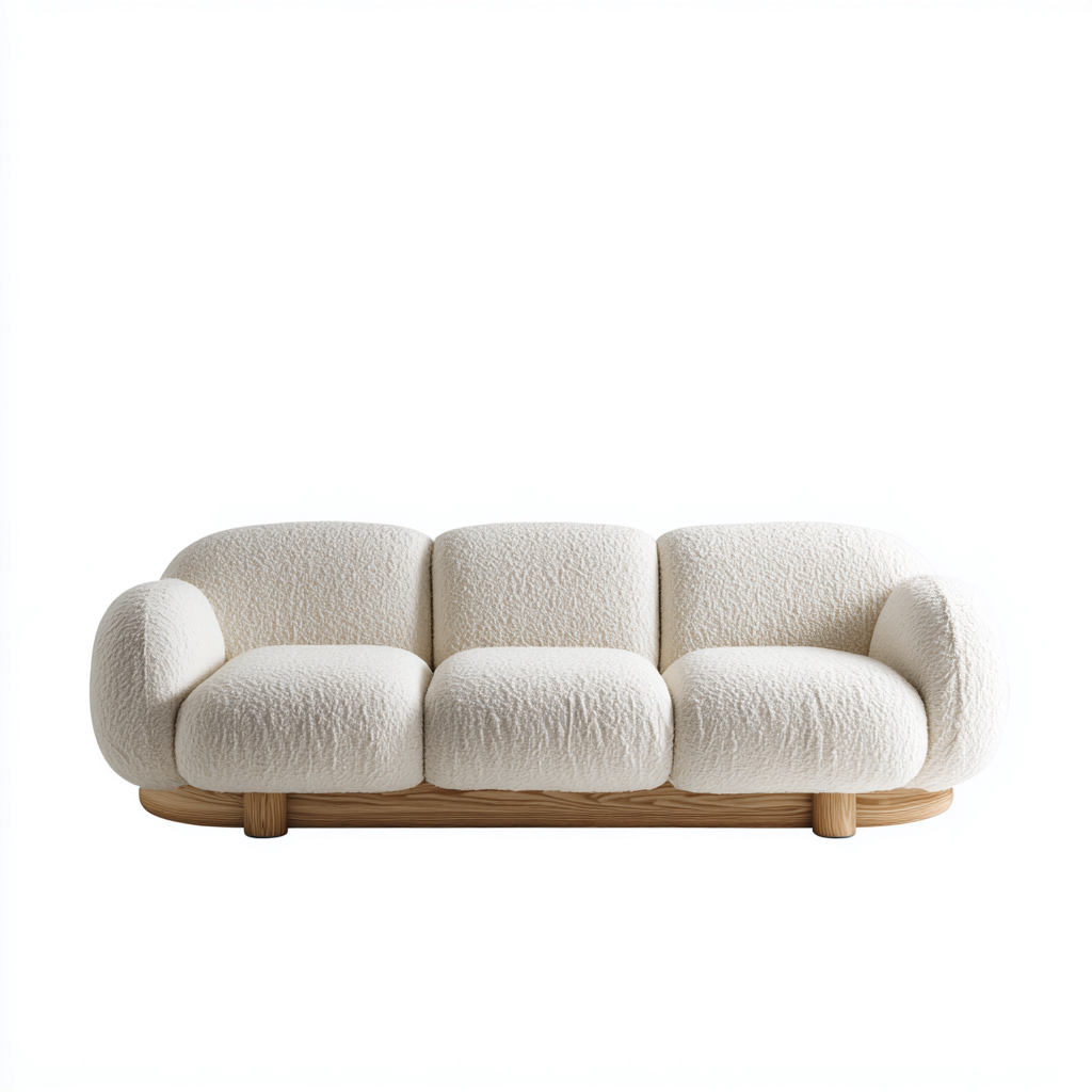 Divani a 3 posti in tessuto bouclé per soggiorno 224x94x80 cm - bianco crema - design contemporaneo