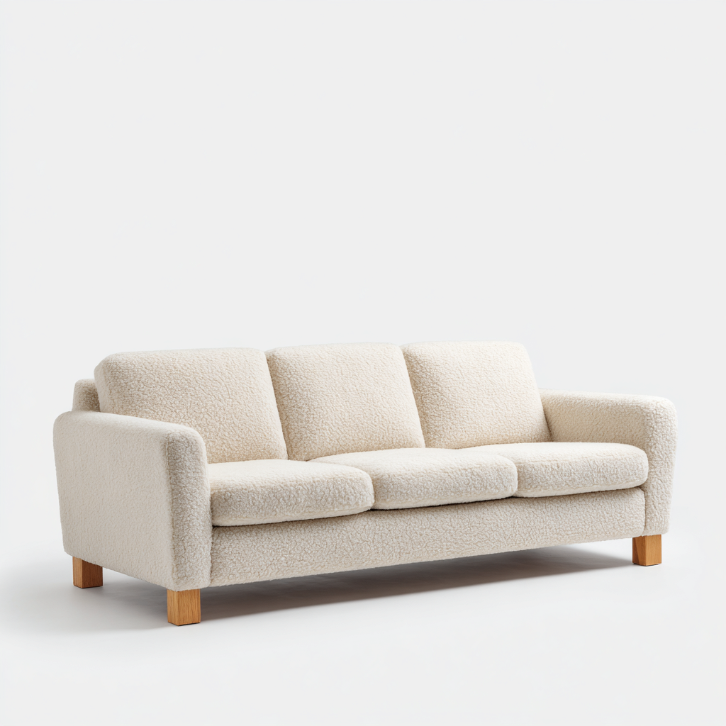 Divani a 3 posti in tessuto bouclé 218x87x79 cm bianco-marrone - design moderno per soggiorno