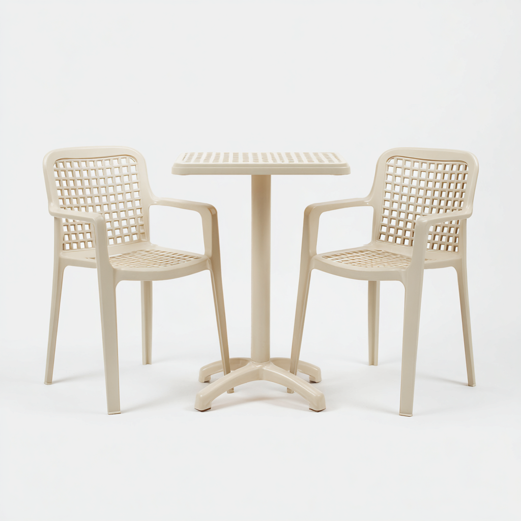 Set salotto da terrazza in plastica beige per terrazza e balcone 70x70x75 cm - design moderno