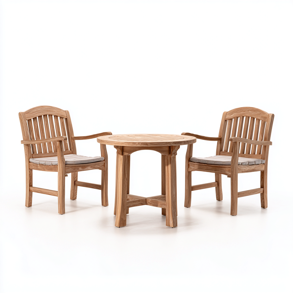 Set salotto da terrazza in legno teak 80x80x75 cm - naturale-beige - stile classico per esterno