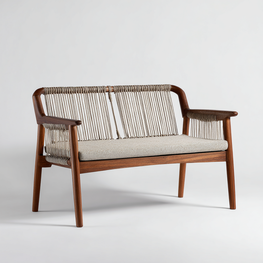 Panca da giardino in legno e corda 120x65x82 cm - marrone-beige - stile naturale per esterno