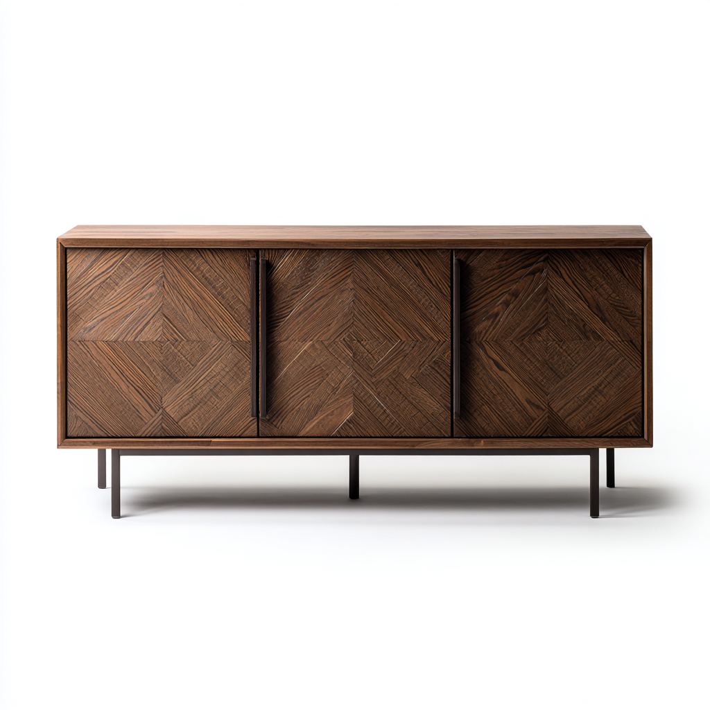 Credenza in legno marrone scuro-nero con struttura in metallo per sala da pranzo 160x40x80 cm - design moderno geometrico