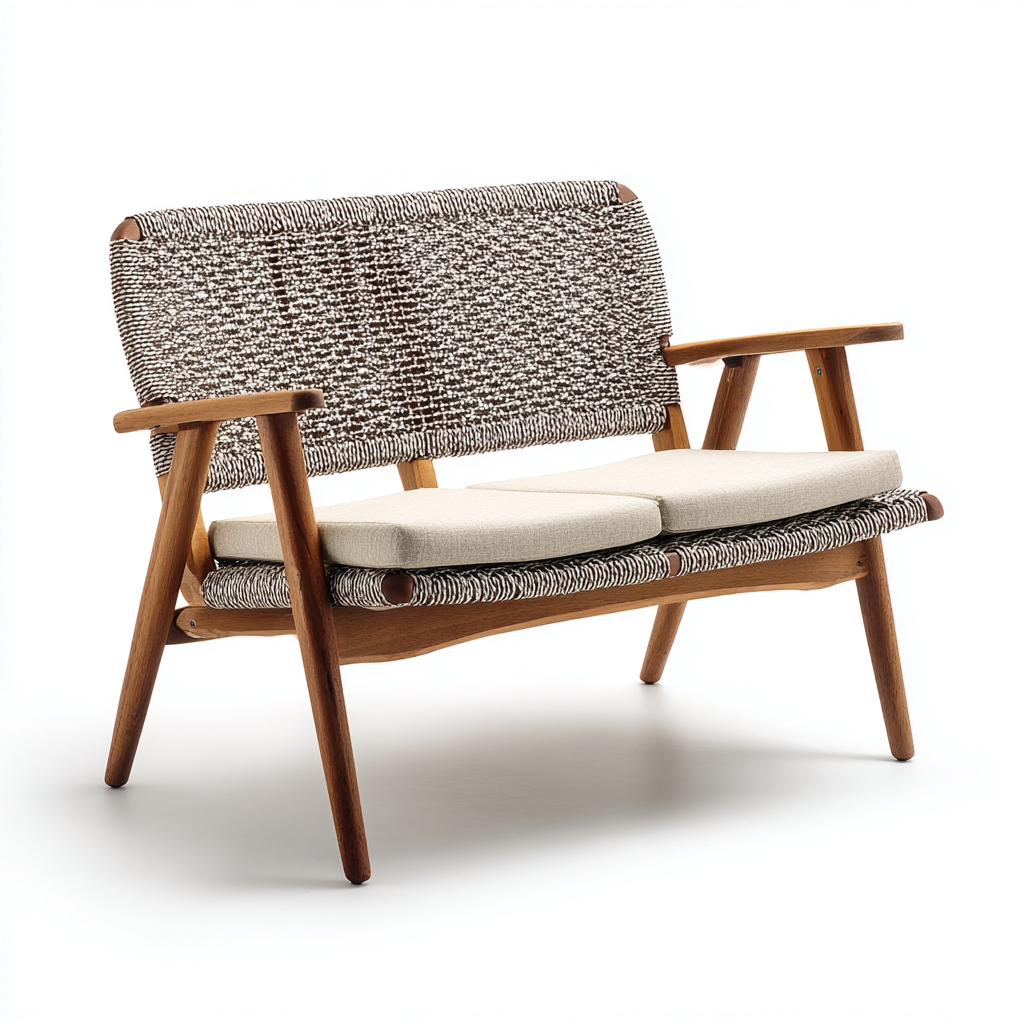 Panca da giardino in legno e corda intrecciata beige-marrone 122x70x84 cm - per giardino - design moderno nordico