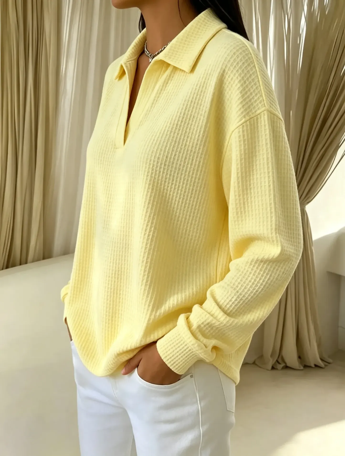 CLEARANCE SALE🔥 Women’s Oversized Waffle Polo Blouse