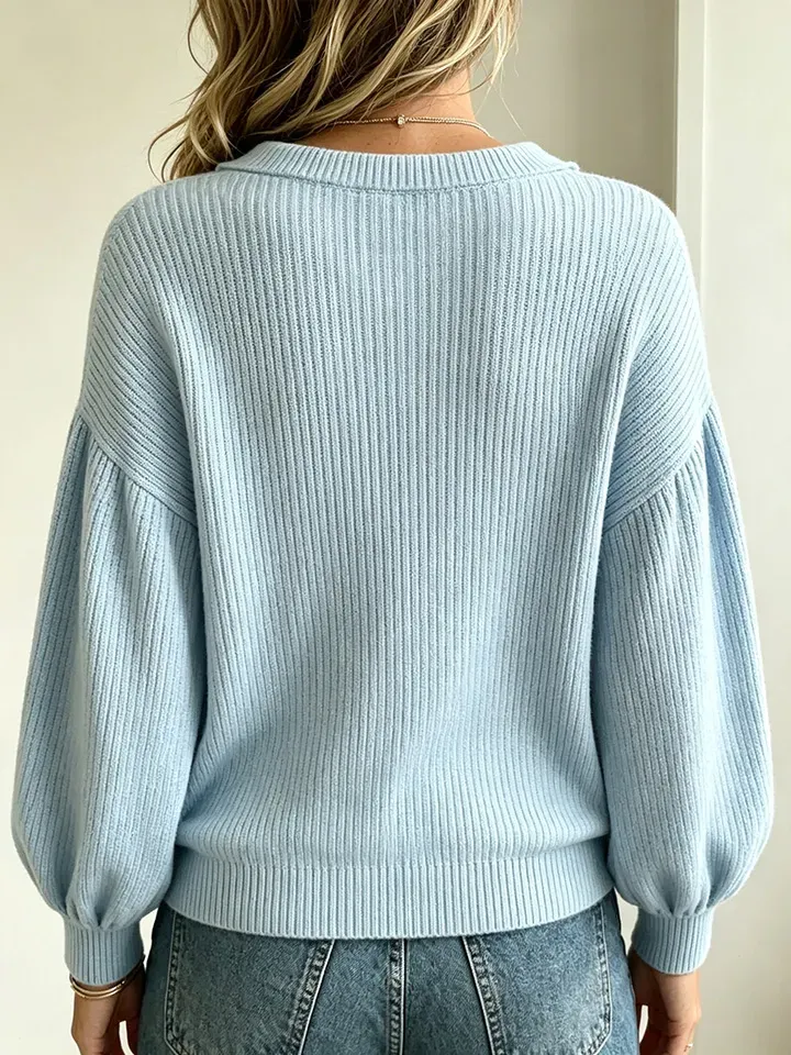Women's Ruffled Collar Ribbed Knit Sweater