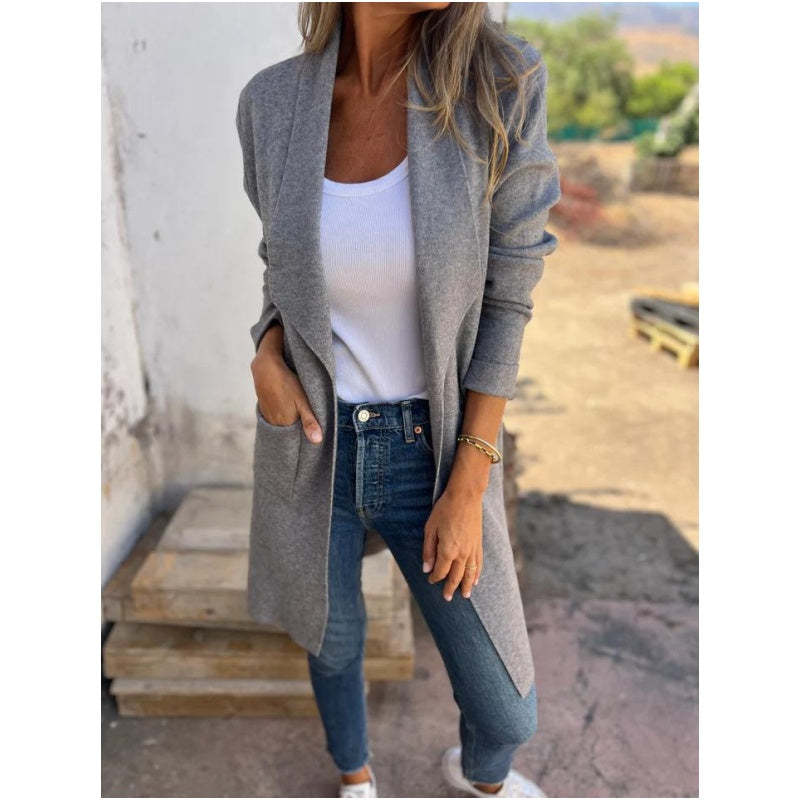 🔥Only 36 left in stock-Lapel Collar Casual Long-Sleeved Open-Front Sweater