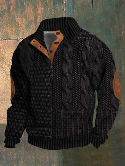 Men's Casual Retro Cashmere Stand Collar Button Sweatshirt