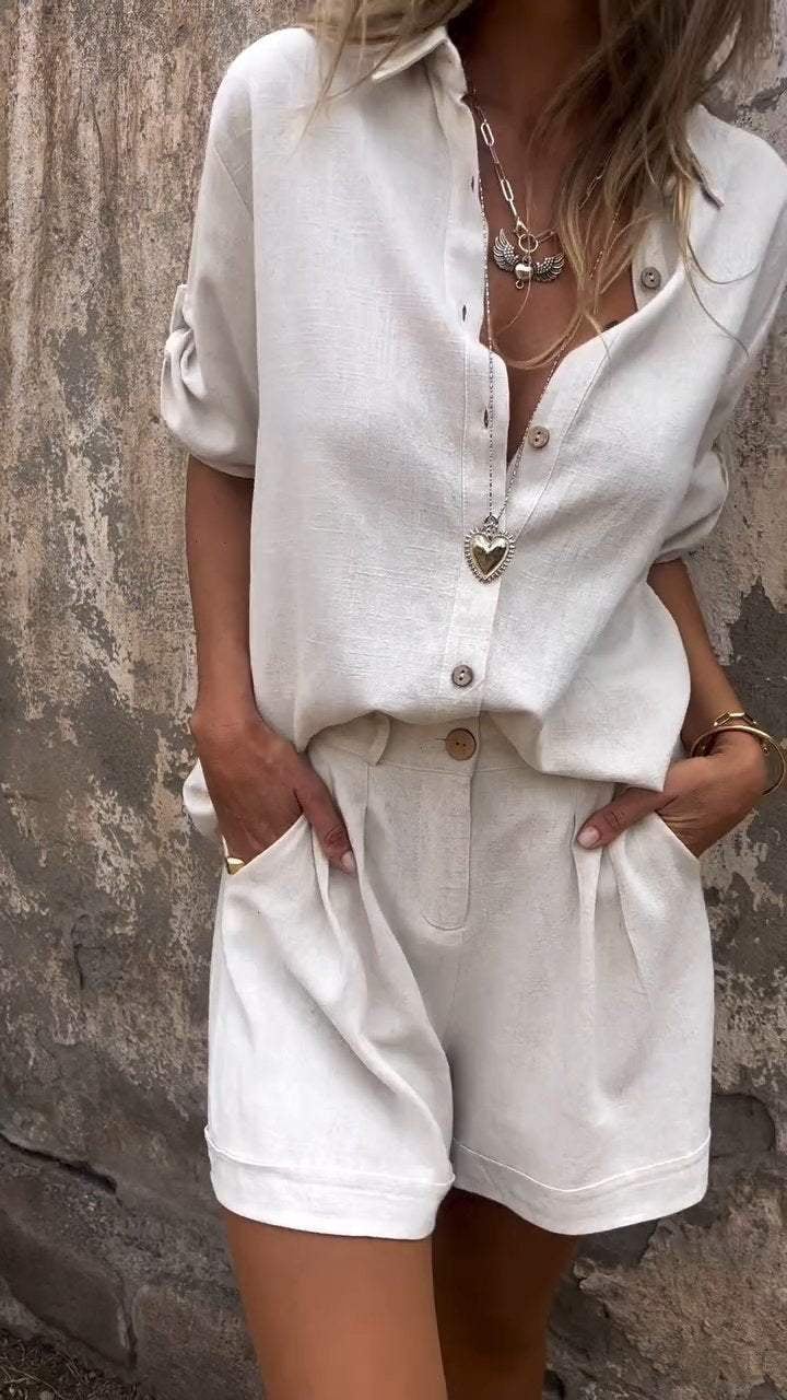 CLEARANCE🔥Cotton and linen lapel shirt two-piece suit