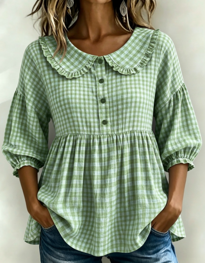 New Arrivals🔥Women's Gingham Puff Sleeve Peplum Blouse