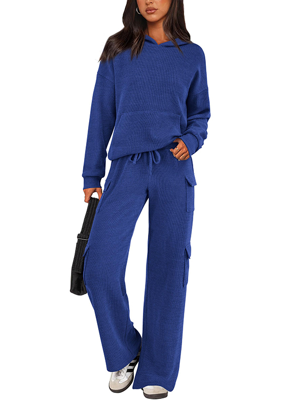 NEW 🔥 Women's Cotton Two Piece Crew Neck Hooded Sweatshirt Work Pants Casual Set