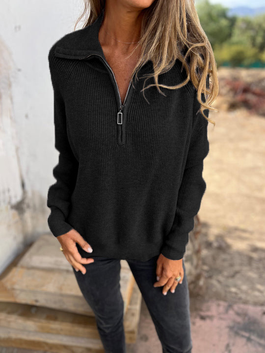 CLEARANCE SALE🔥 Casual Solid Color Long Sleeve Knit Zipper Sweater