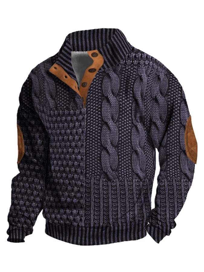 Men's Casual Retro Cashmere Stand Collar Button Sweatshirt