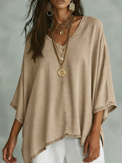 Women’s Relaxed V-Neck Chambray Blouse – Loose Fit & Plus-Size Friendly Hot sale