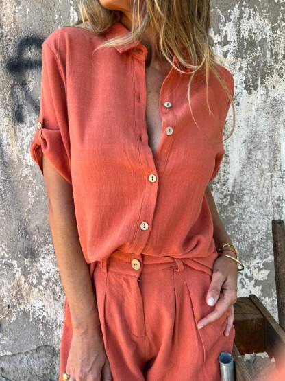 CLEARANCE🔥Cotton and linen lapel shirt two-piece suit