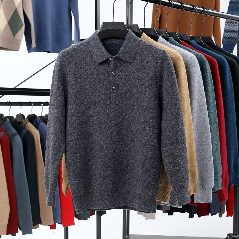 2025 Men's autumn and winter new men's business cashmere knitted polo