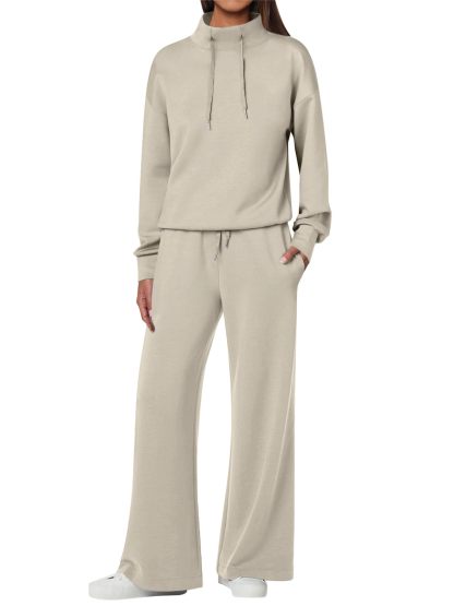 NEW 🔥 Women's Cotton Two-Piece Oversized Drawstring Sweatshirt Wide Leg Sweatpants Casual Set
